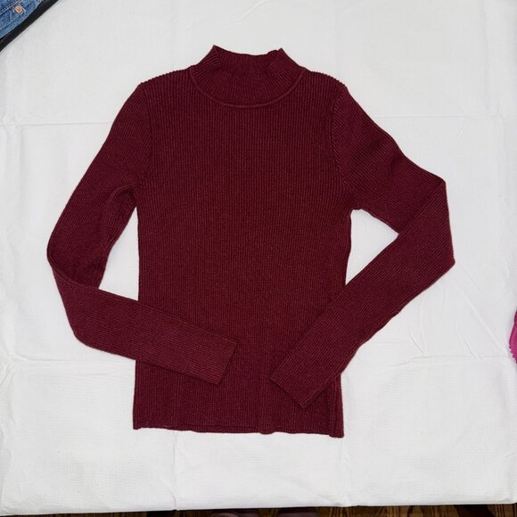 Commense Mock Turtleneck Lightweight Dark Berry / Maroon Long Sleeve XS - Picture 1 of 4